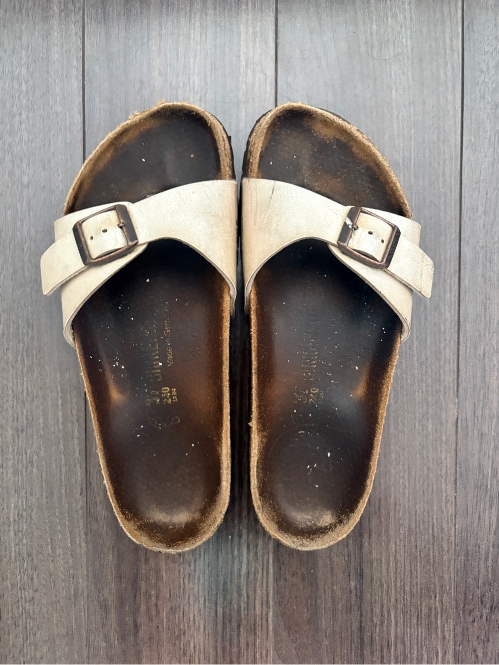 Birkenstock Cream Single-Strap Slide Sandals with Buckles